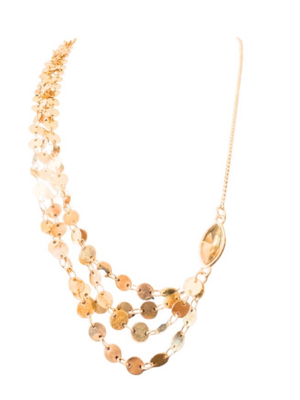 Asymmetrical Gold Toned chain with a Glass Pendant
